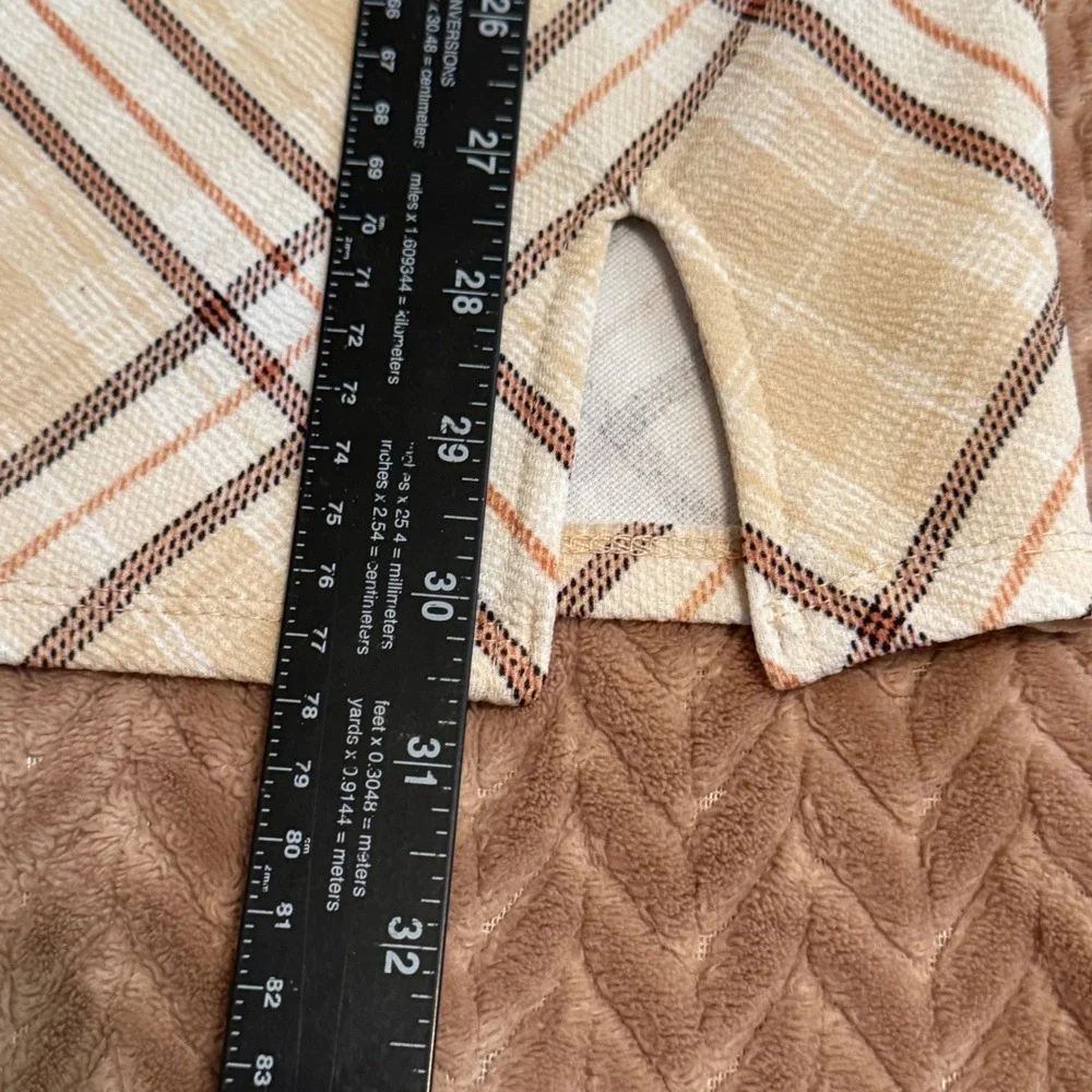 No Boundaries Plaid Mini Dress Tan Brown White Square Neck Cutout Back Small 3-5